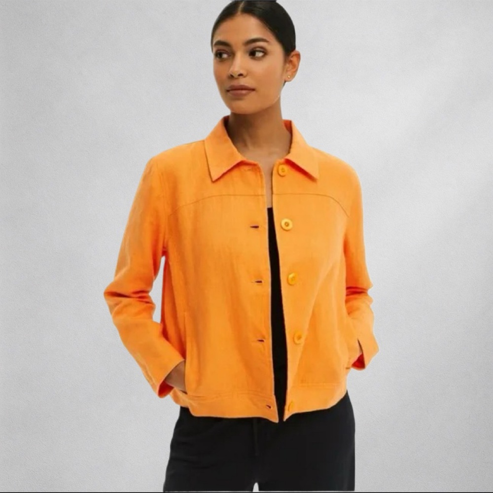Talbots Bright Orange Cropped Button Jacket